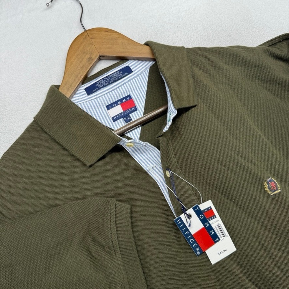 Vintage Tommy Hilfiger Polo Mens XL Green Knit Pique Crest Preppy Golf Preppy